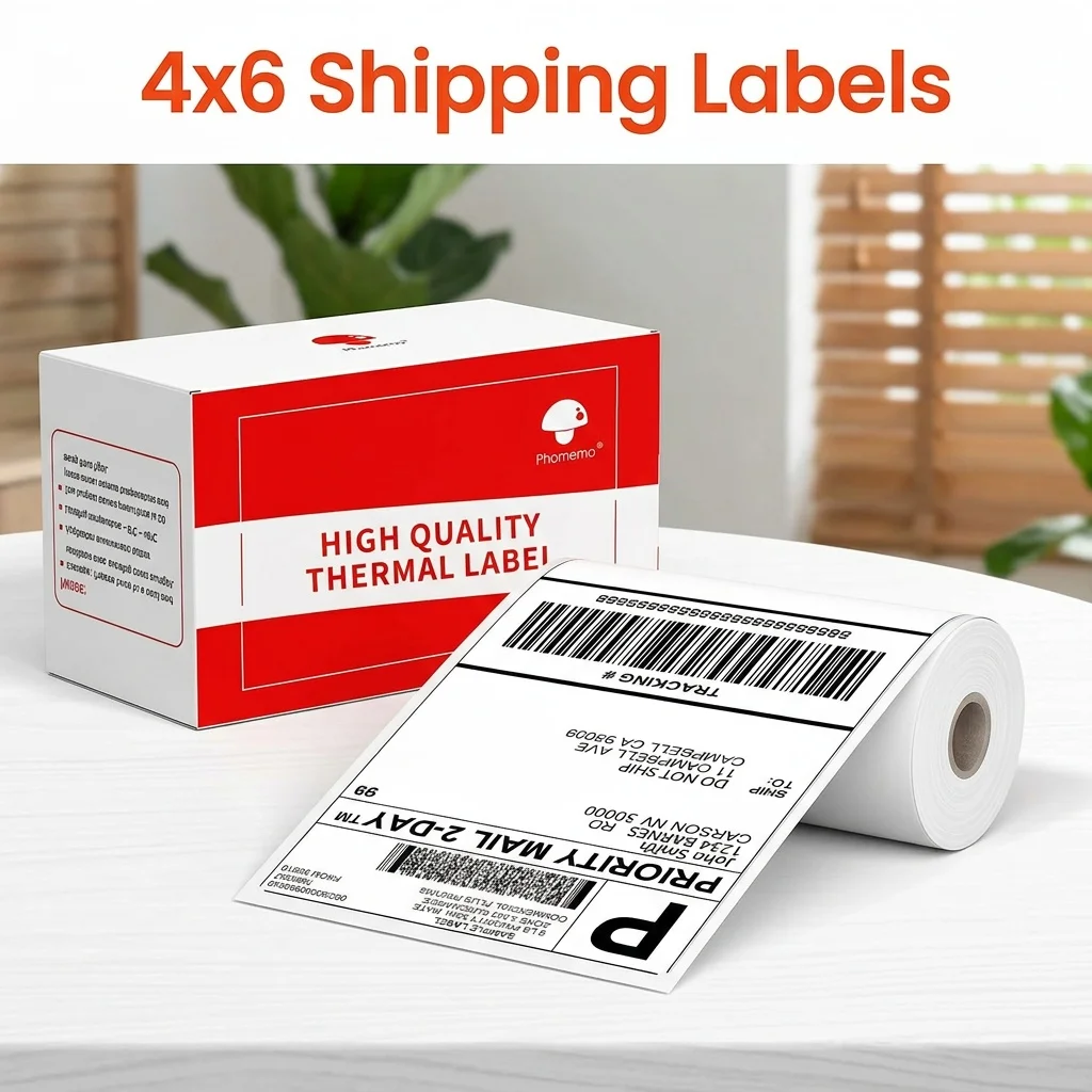 White 4x6 Thermal Shipping Stickers 55 Pieces Per Roll Featuring Waterproof Oilproof Coating for Phomemo M421 M420 Printer