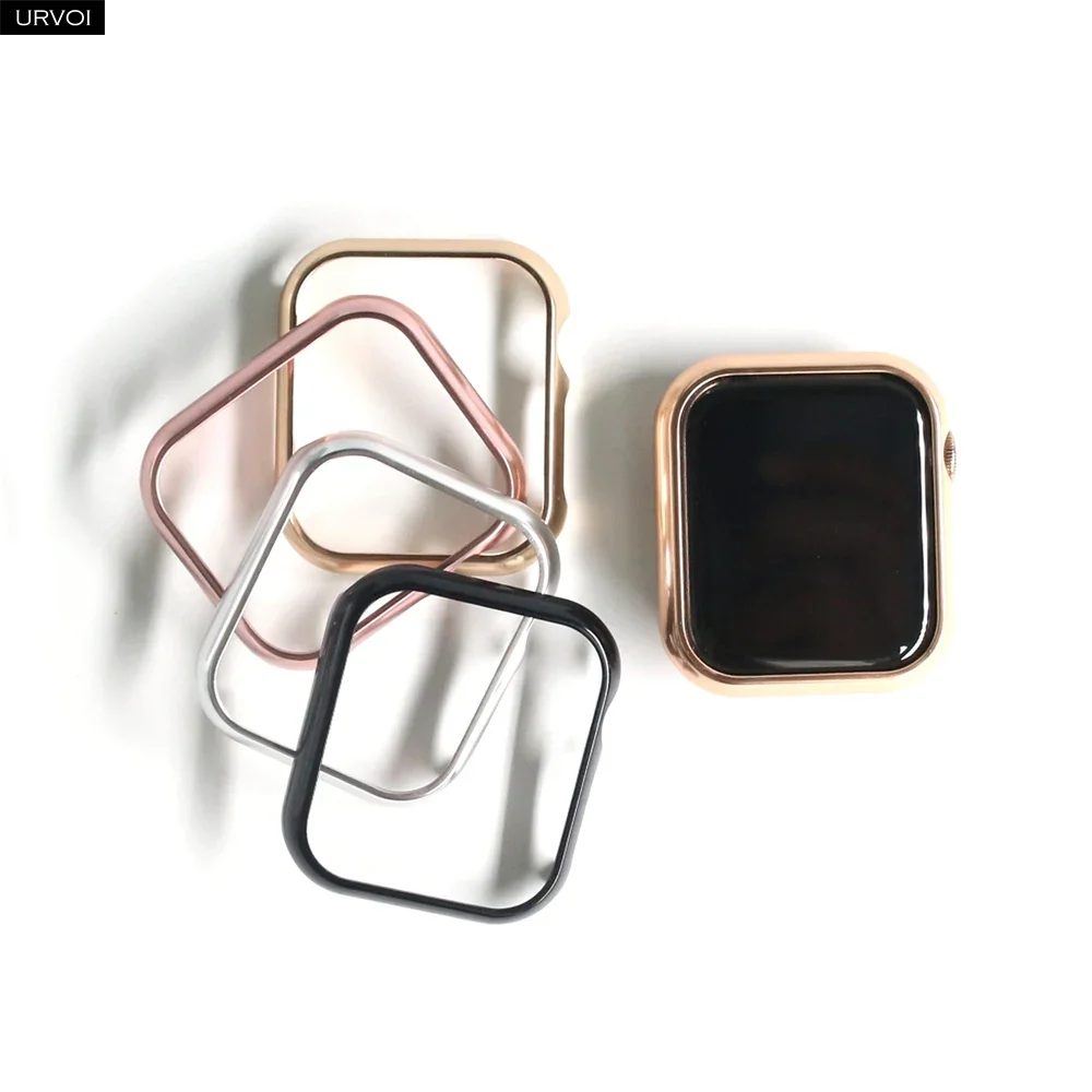 URVOI glänzendes Metallrahmengehäuse für Apple Watch Ultra 2 Serie 10 9 8 7 6 SE Aluminiumlegierungsstoßstange für iWatch 41 45 mm modernes Design