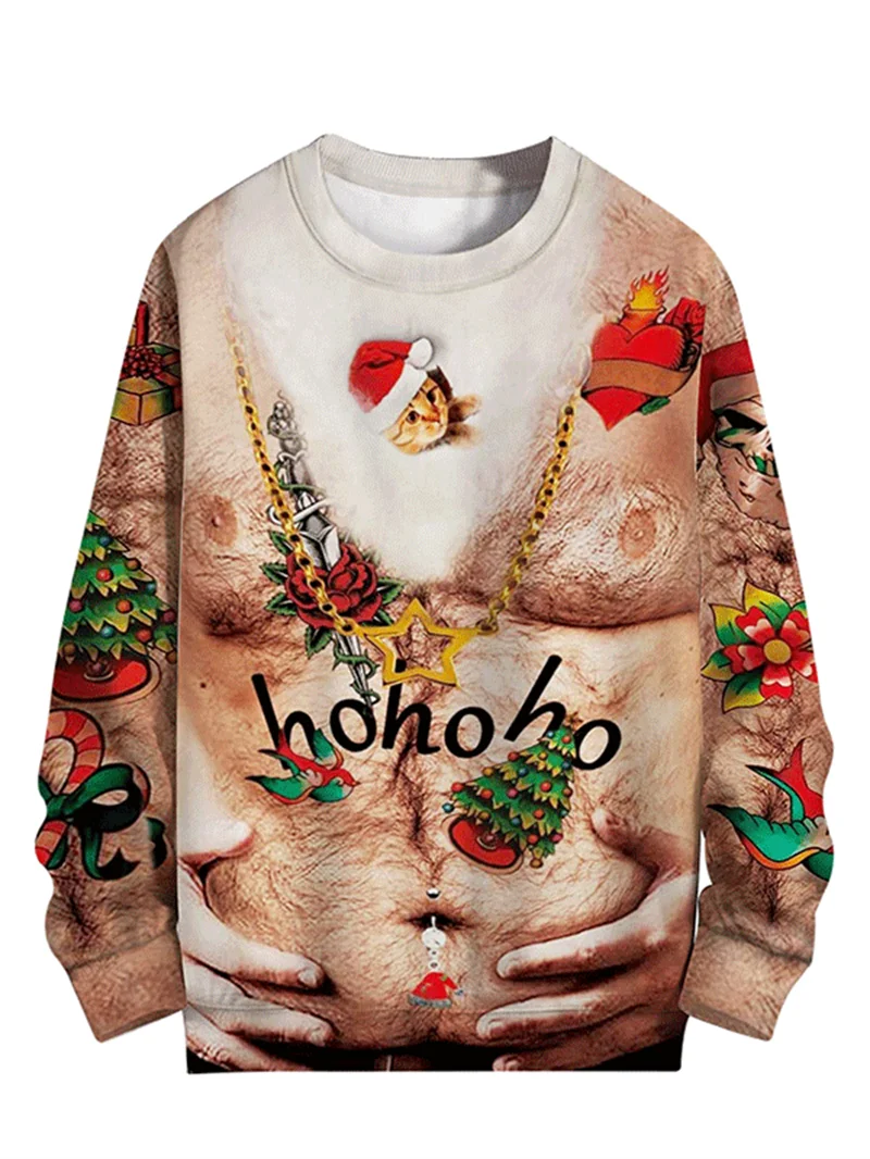 Harajuku 3D Funny Christmas Ornaments Print Sweatshirts Reindeer Santa Xmas Graphic Ugly Christmas Sweatshirts Mens Clothing Top