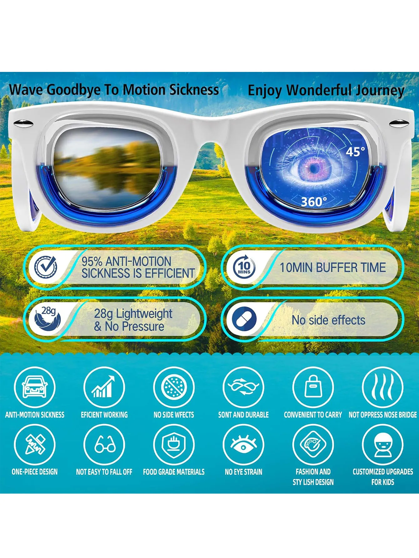 Motion Sickness Glasses with Storage Box, 360° Liquid Balance Anti-Nausea Travel Eyewear for Adults Kids Car Boat Plane Cruise image 4