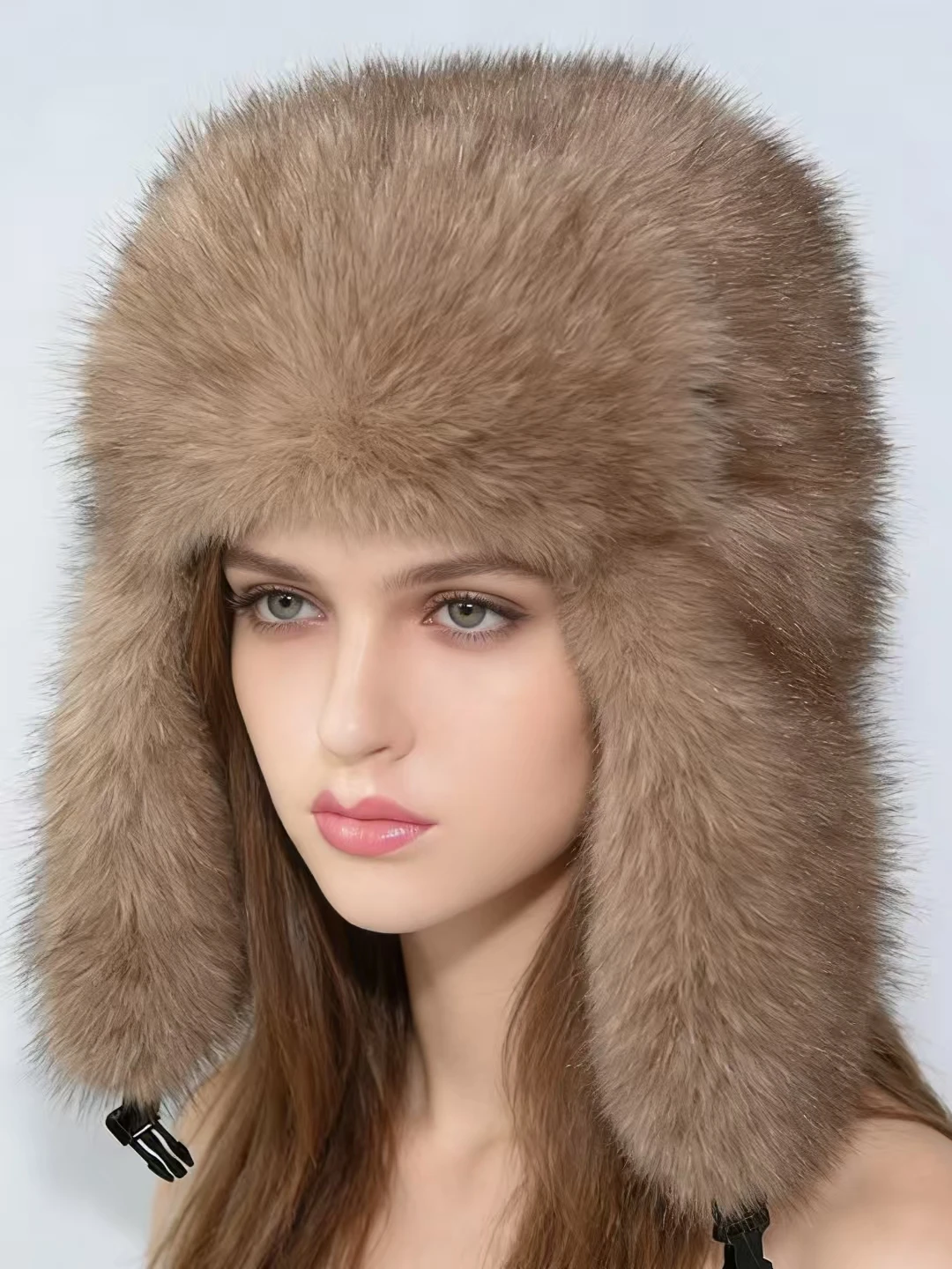 

Women's Winter Faux Fur Lei Feng Hat, Thickened Warm Earflap Hat, Outdoor Cold-Resistant and Windproof Faux Fur Plush Hat