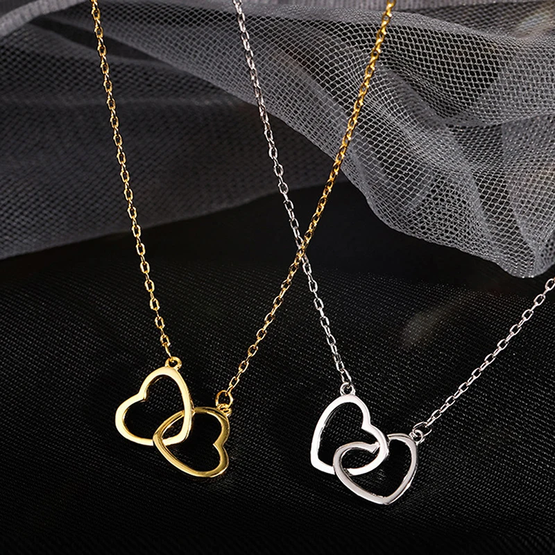 Simplicity And Temperament Double Heart Necklace Hollow Pendant Clavicle