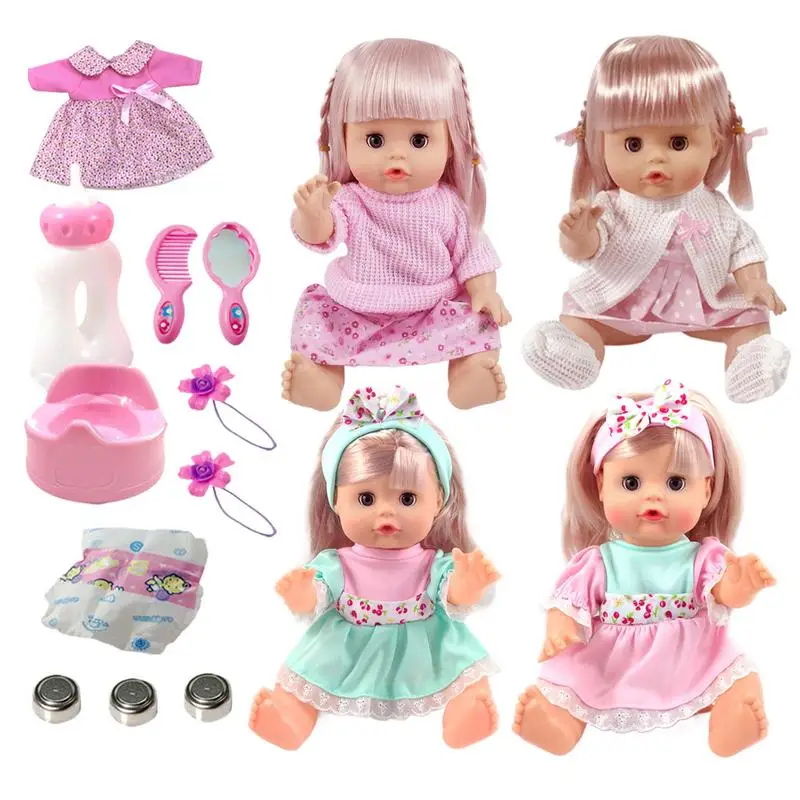 Pretend Doll Set 12inch Realistic Drink and Pee Doll with Sound Pre-Kindergarten Toys for Home Playground Early Learning Center