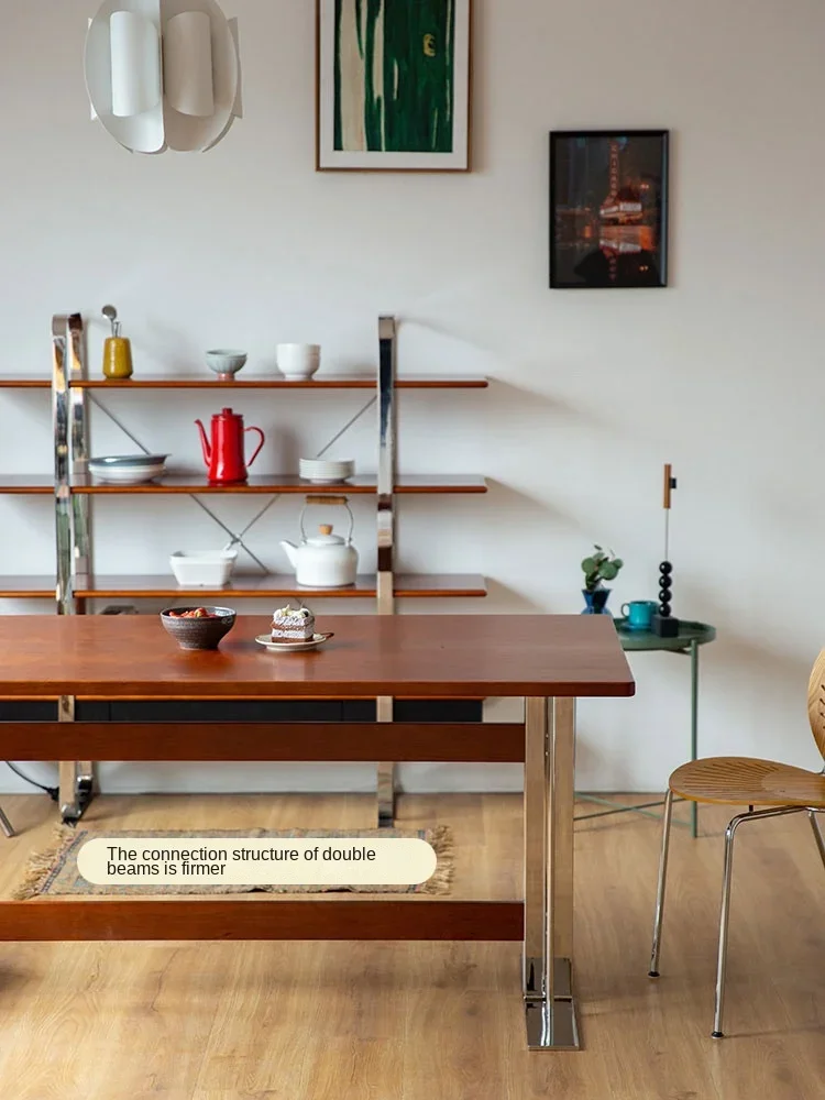 Fotografia 7: Mesa de Jantar Retangular de Madeira Maciça Cerejeira com Aço Inoxidável para Casa