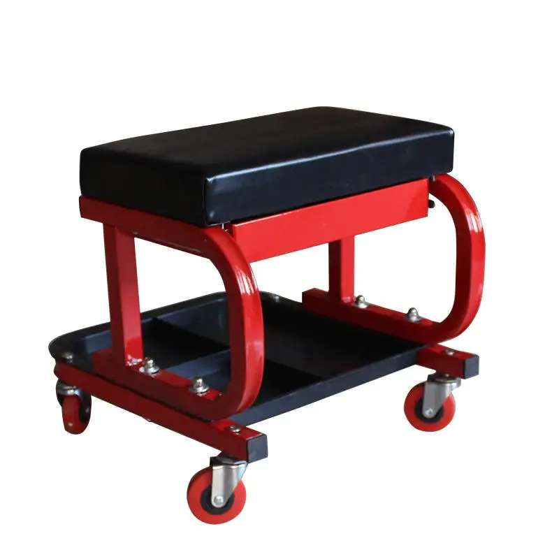 Heavy Duty Tool Box Built-in Creeper Seat Garage Shop Roller Seat Tool Chest with 4 Rolling Casters for Workshop Auto Repair
