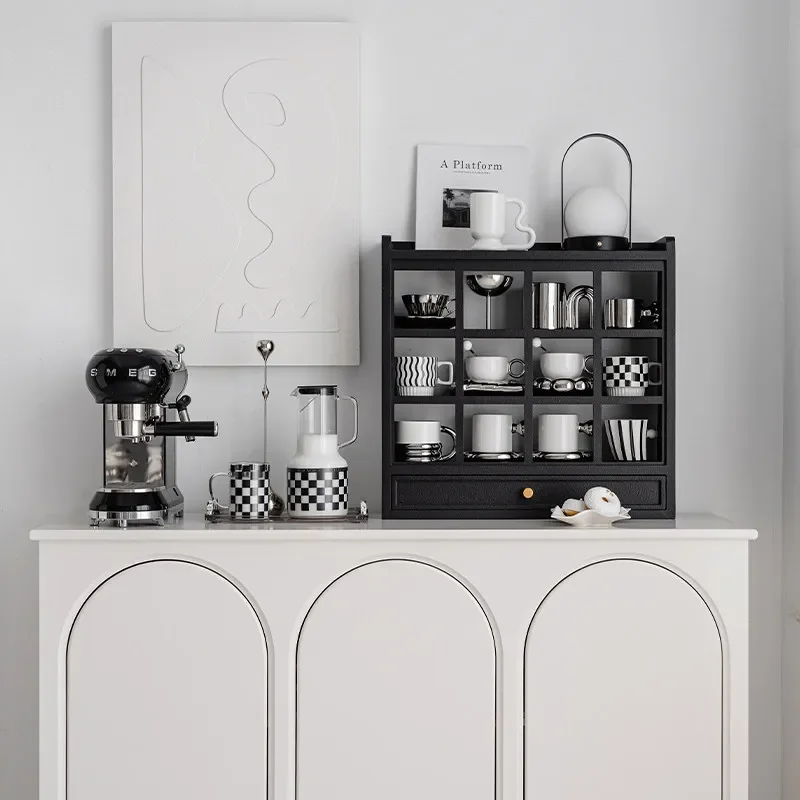 Nordic Sense Black Cup Holder Cup Display Rack Living Room Tabletop Multi-Treasure Storage Rack Lattice Rack
