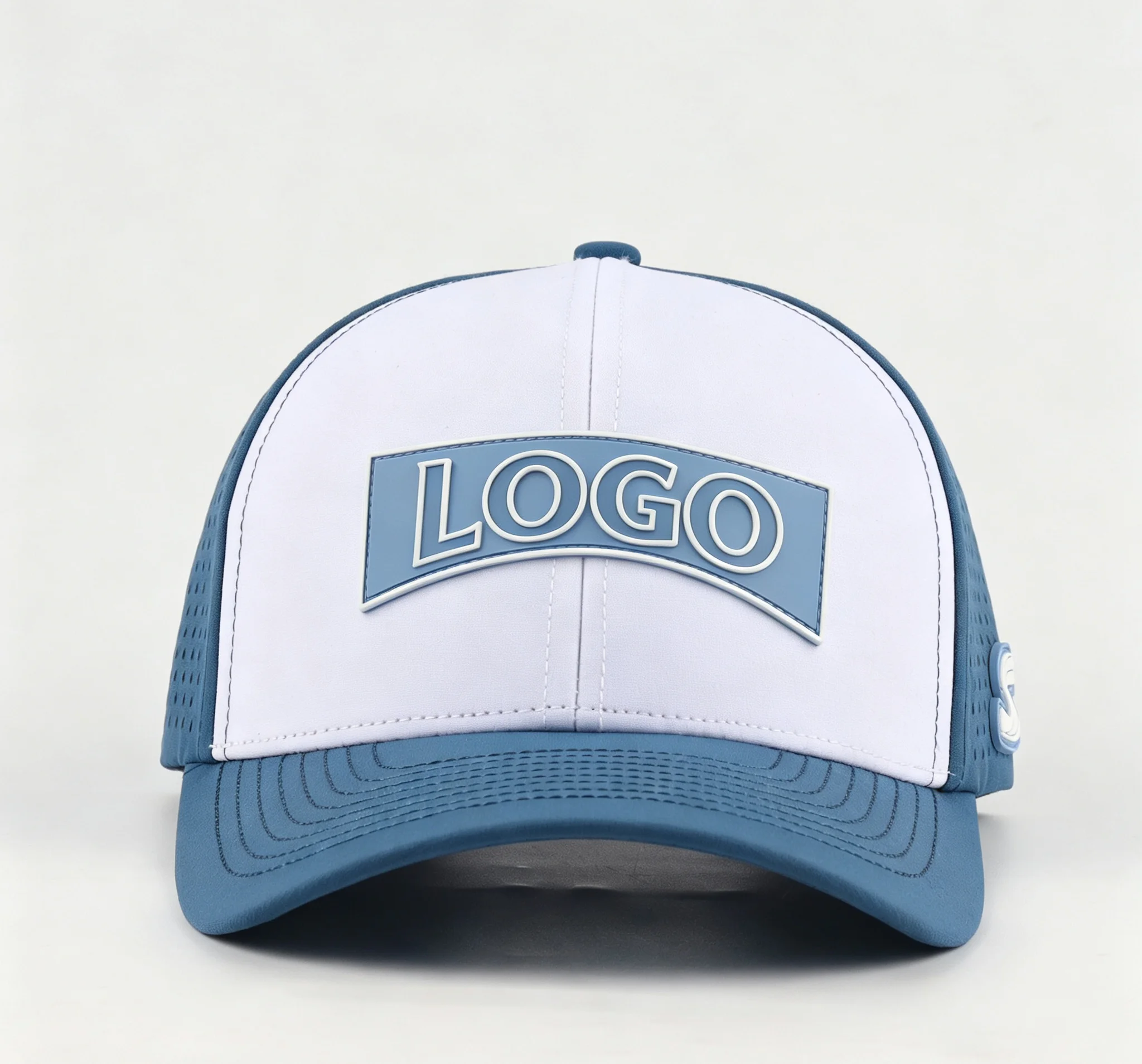 Luxury PVC Rubber Logo 6 Panel Dad Hat Perforated Laser Cut Hole Sport Baseball Cap for Adults Designer Custom Polyester