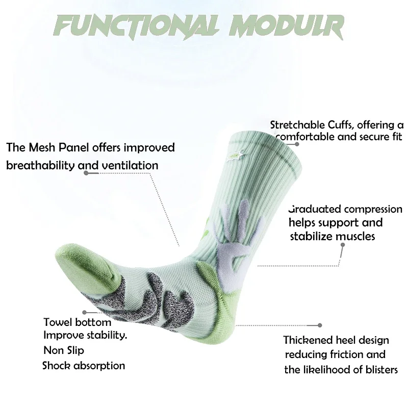 Athletic Crew Socks with Thicker Padding, Elastic Sport Basketball Socks for Outdoor Activities, Anti-Slip Comfy Socks