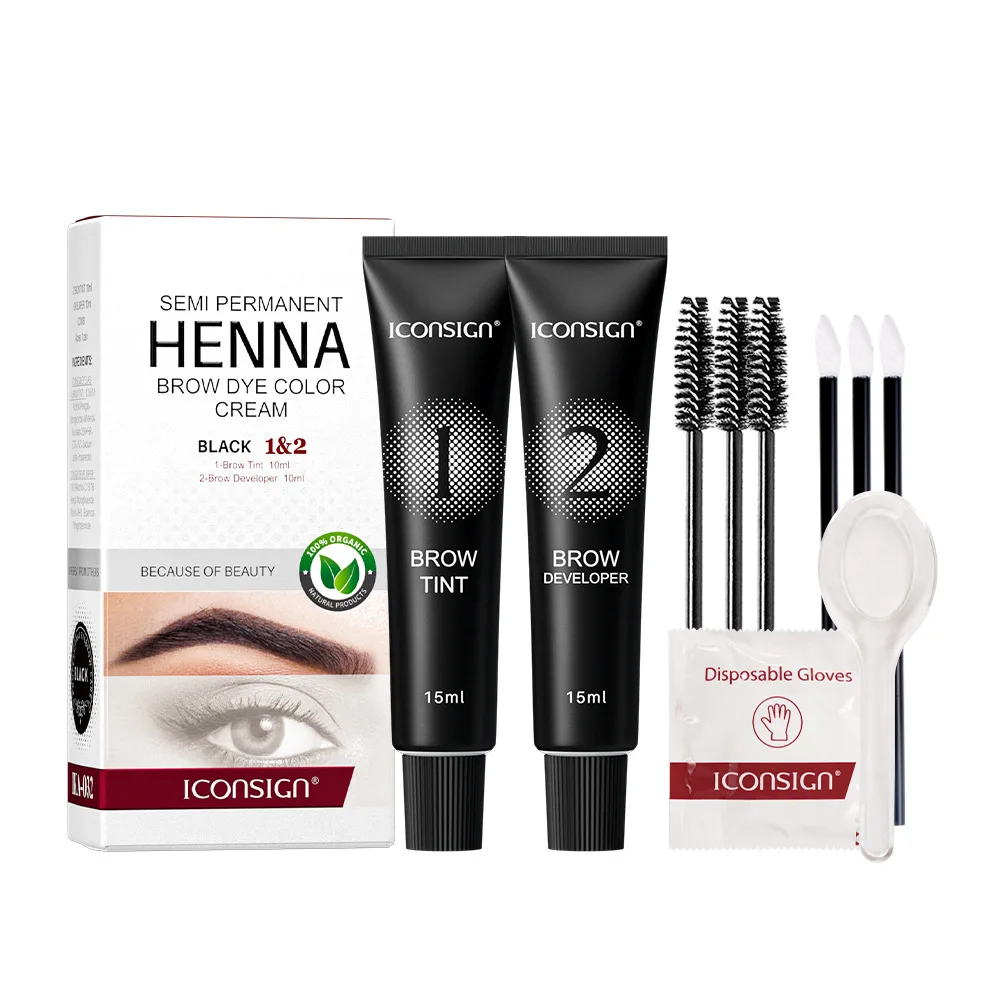 Henna Eyelash Brow Dye Tint Professional Lash Eyebrow Dye Tint 15-Minute Fast Drying Cream Brow Semi Permanent Eyebrows Makeup