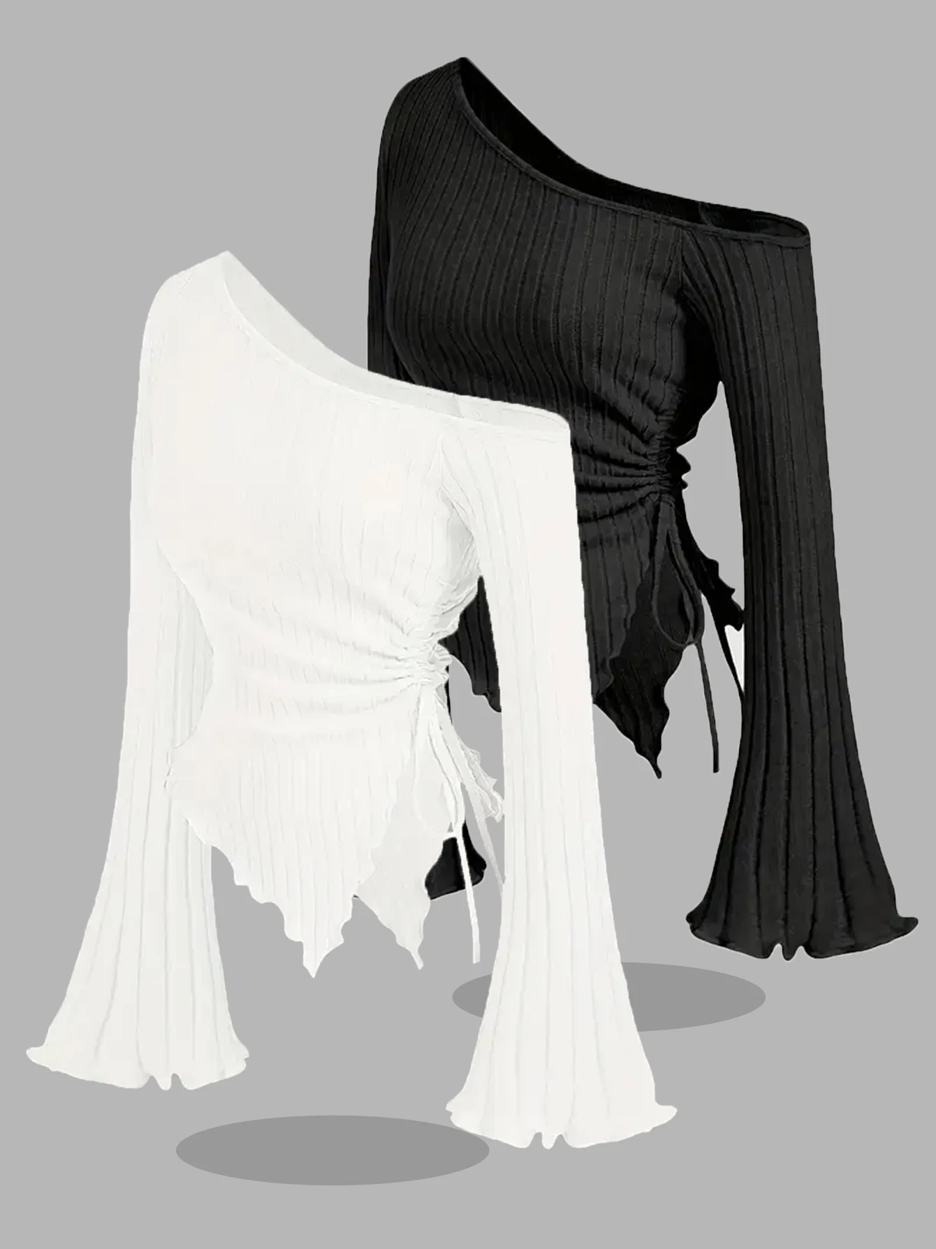 

Hot Selling New Autumn Fashion Solid Sexy Off Shoulder Slim T-Shirt Women'S Elegant Flare-Sleeved T-Shirt Two-Piece Set