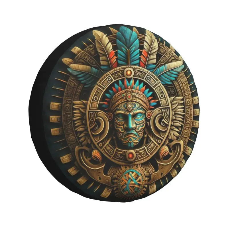 Custom Golden Aztec Warrior Spare Wheel Tire Cover for Toyota Land Cruiser Prado Jeep RV SUV Camper Vehicle Accessories 14\