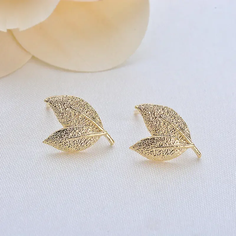 15x10MM Tree 14K Gold Color Plated Brass Leaf Leaves Stud Earrings High Quality Jewelry Making Supplies Diy Accessories