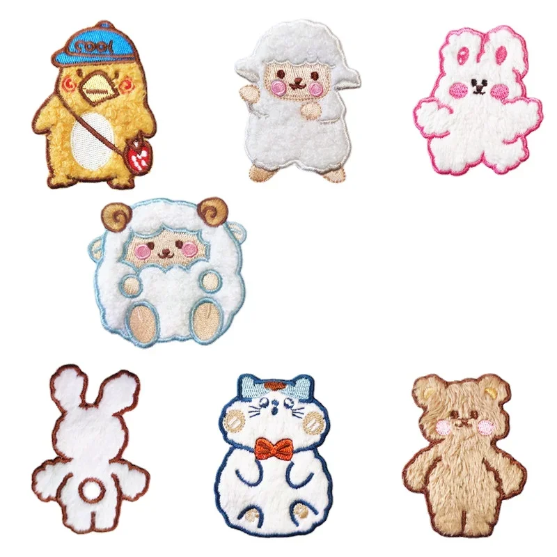 50pcs/Lot Stick-on Luxury Anime Embroidery Patch Plush Bear Rabbit Sheep Shirt Bag Clothing Decoration Accessory Craft Applique