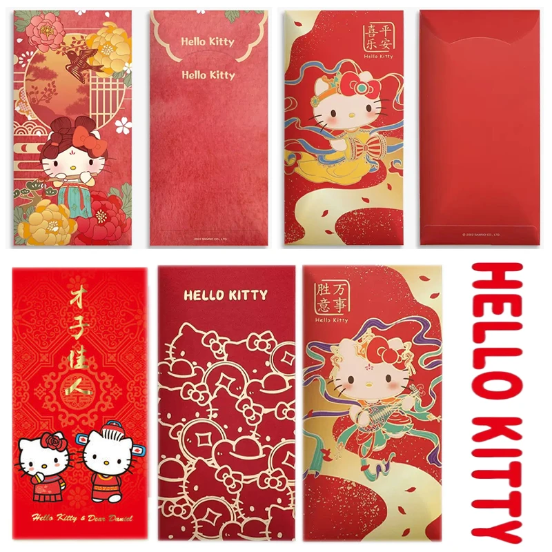 10pcs Sanrio Hello Kitty Red Envelopes Cartoon Cute Spring Festival Chinese New Year Kid Lucky Money Bag Birthday Marry Red Bags