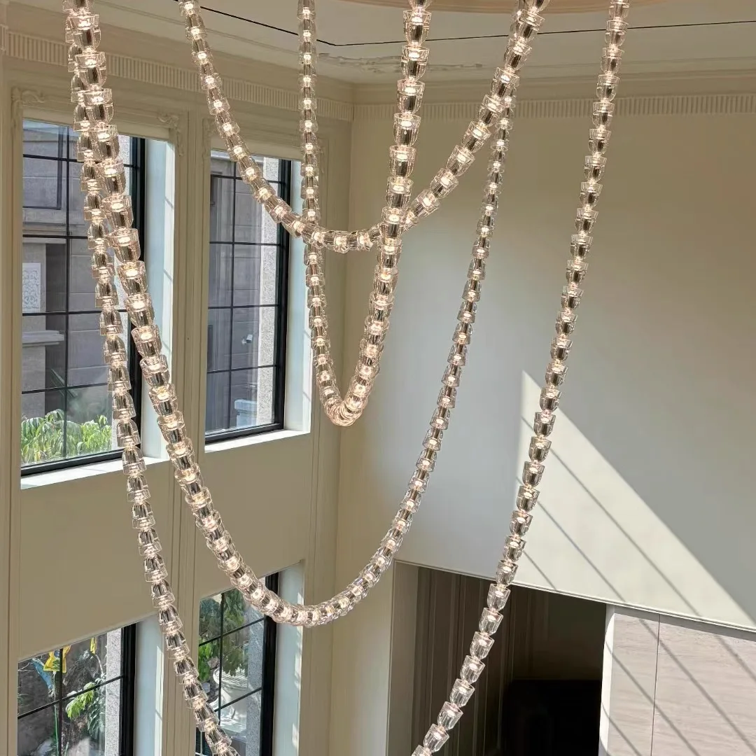 Long Necklace Led Bubble Pendant Light Hall Stair Duplex Loft Chandelier Villa High Ceiling Chandelier Hotel Lobby Hanging Lamp