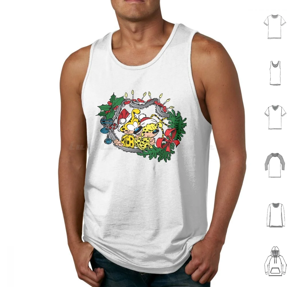Marsupilami Christmas Tank Tops Print Cotton Comic Book Character Yellow André Spirou Belgium France Fantasio Pet