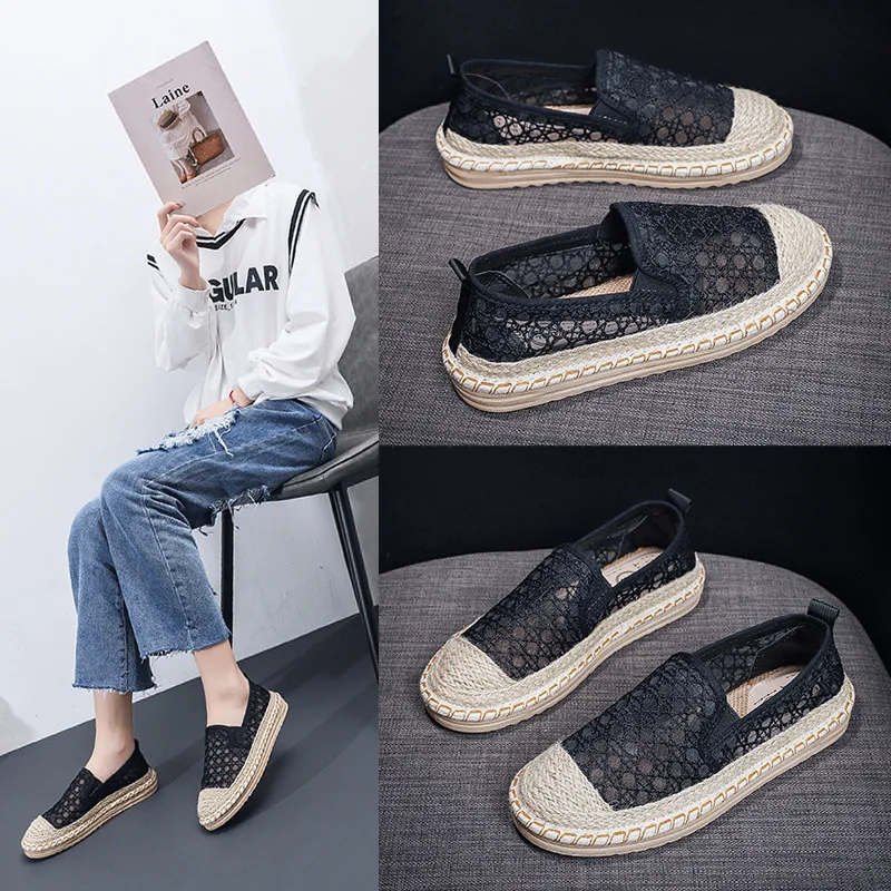 Scarpe da donna estive New Fashion Woven Mesh traspirante leggero fondo piatto scarpe Casual da donna leggere e comode