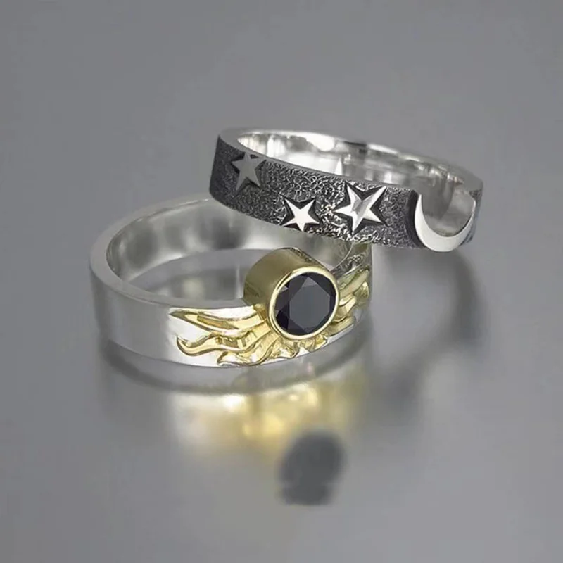 2 PCS/Set Creative Sun Star Combination Ring for Women Fashion Jewelry Accessories Trendy Fashionable Men Woman Jewellery Gift