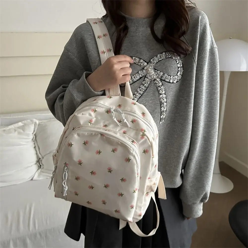 Casual estilo coreano feminino floral mochila grande capacidade tamanho pequeno saco de escola fechamento com zíper saco de viagem meninas adolescentes