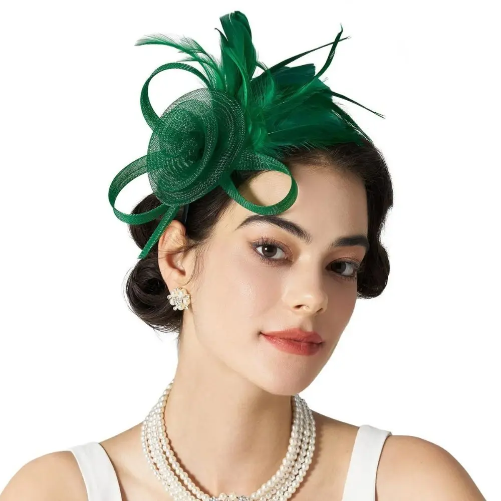Formal Dress Feathers Mesh Headband Retro Exquisite Fascinator Headdress Stage Performance Headpiece Luxury Wedding Handband