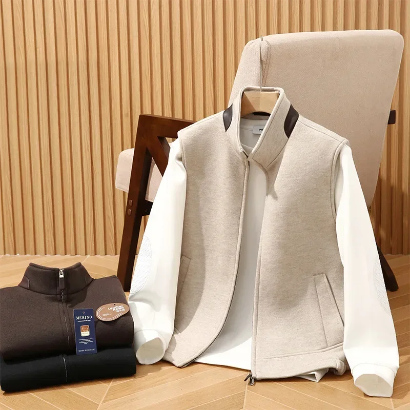 Women Autumn Winter Stand Collar Sleeveless Padded Vest Solid Color Minimalist Light Luxury Casual Daily Office Work Relaxed New