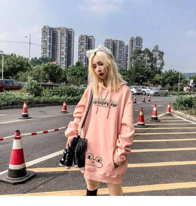 Autumn Winter Women Hoodies Harajuku Kawaii Rabbit Hoodie Sweatshirt Tops Cute Bunny Graphic Outerwear Korean Couple Hoodie 후드티