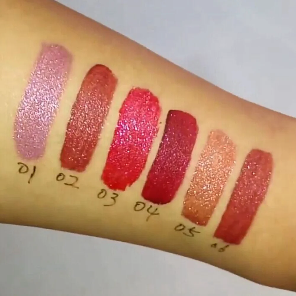 Batom líquido glitter impermeável para mulheres, batons duradouros, mudança de cor, metálico, brilho labial brilhante, vermelho, matiz rosa, maquiagem de lábios