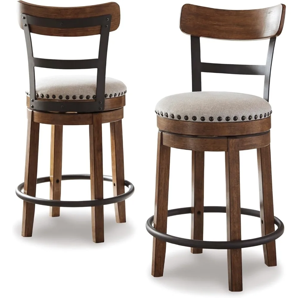 Valebeck Rustic Farmhouse 24.5â€ Counter Height Swivel Bar Stool, Brown