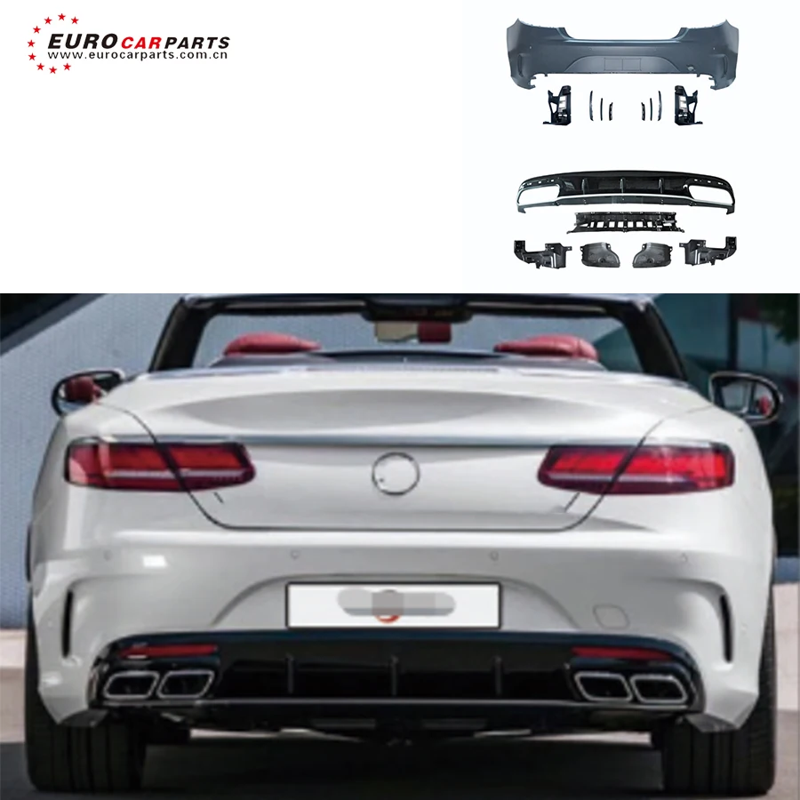 S Class C217 Upgrade  S63 S65 Body Kit  Rear Bumper  Rear Diffuser Exhaust Tip Facelift Full Set Car Accessories for C217