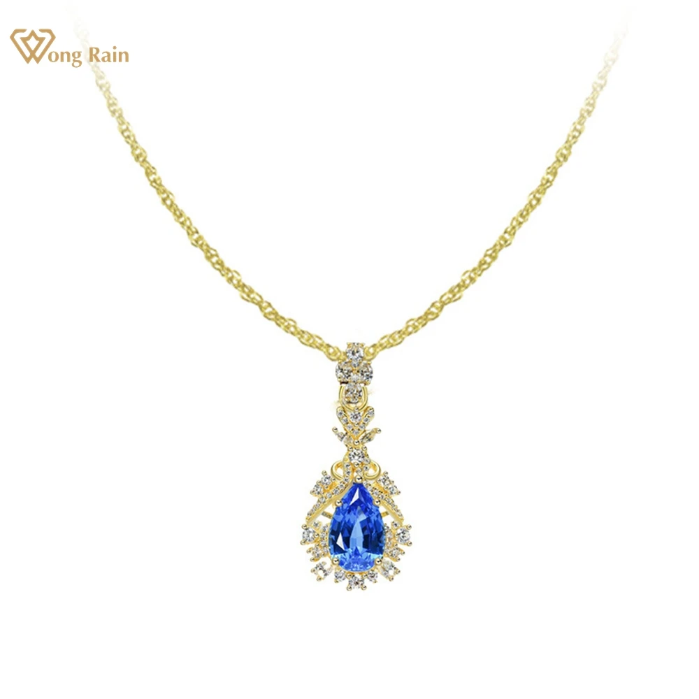 Wong Rain 18K Gold Plated 925 Sterling Silver 3.5 CT Pear Cut Pass Test Spinel High Carbon Diamond Gems Pendant Necklace Jewelry