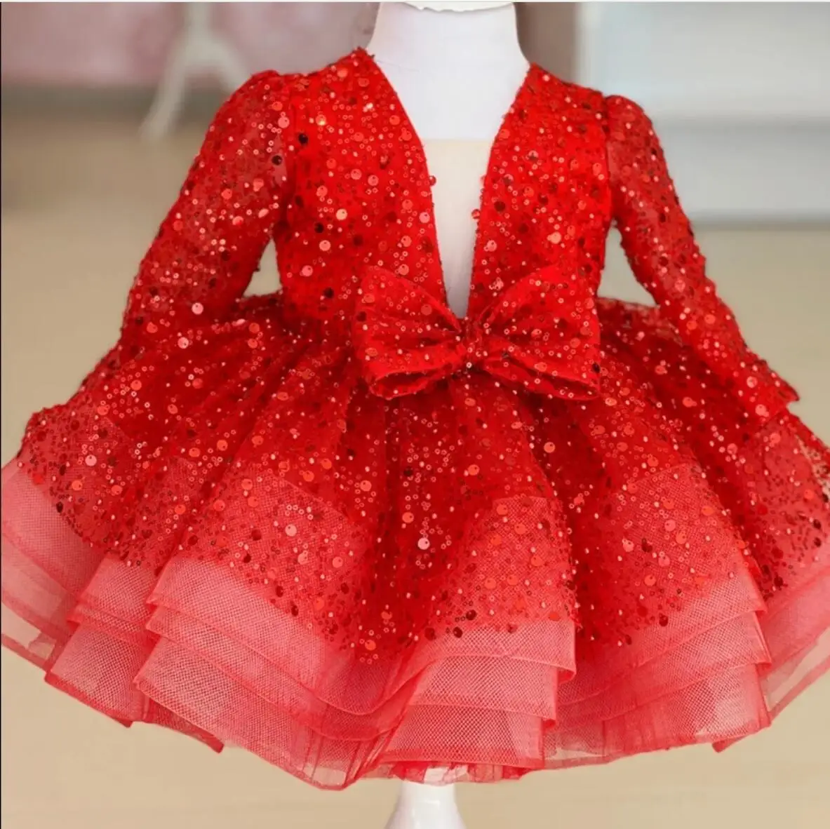 Vestidos de niña de flores con lentejuelas para boda, vestidos de desfile brillantes, vestido de fiesta, vestido de princesa para niños pequeños