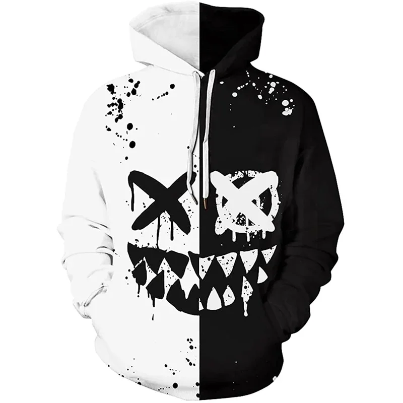 Men's Hooded Sweatshirt Cartoon Demon Print Spring Long Sleeved Street Outdoor Hoodie Oversized Pullover Clothing Fashion Tops