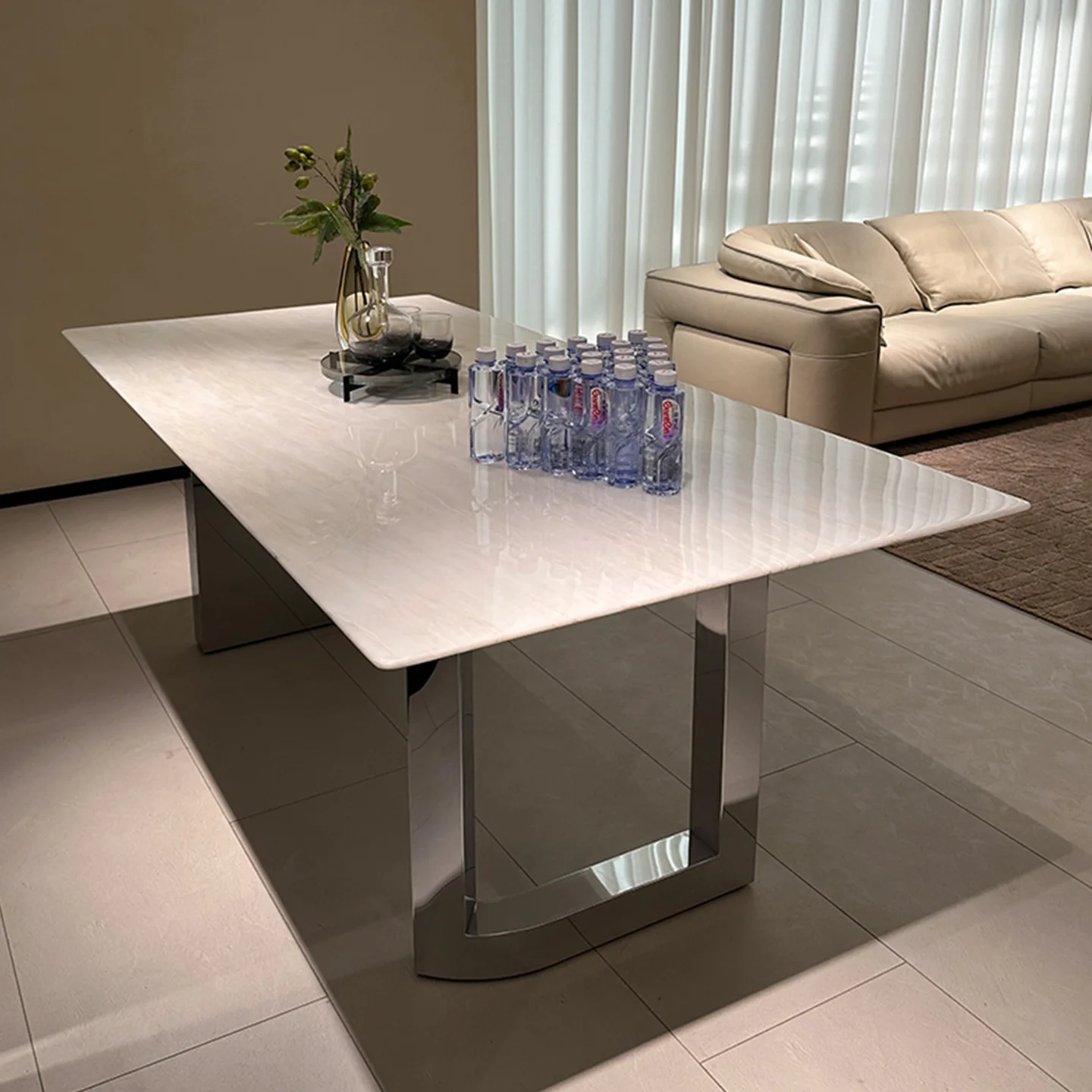 

Kari ice jade luxury stone rectangular dining table marble round table 31 large and small apartment family dining table