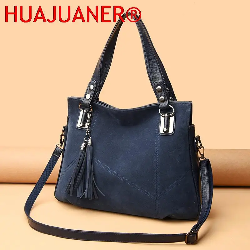 High Quality Women\'s Soft Suede Surface Leather Shoulder Crossbody Bag 2023 Luxury Tassel Handbag Large Capacity Ladies Tote Sac