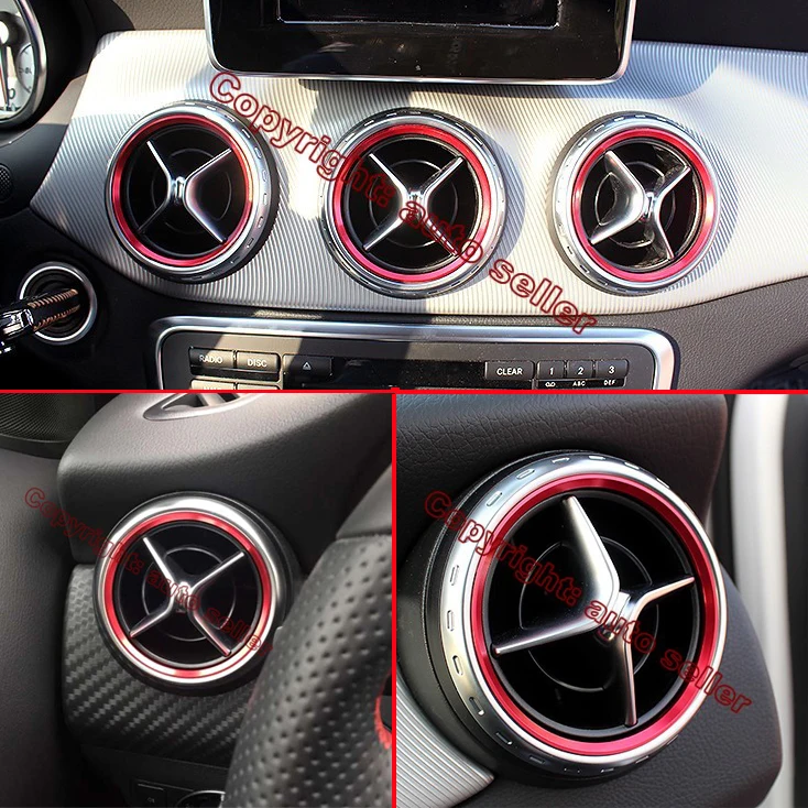 For Benz A Class W176 2012-2015 Aluminium Alloy Air Vent Outlet Ring Cover Outside Red 5Pcs Car Accessories Stickers W4