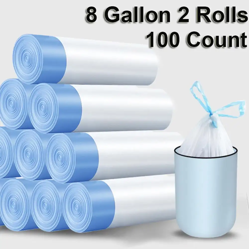 8 Gallon Plastic Trash Bags Drawstring Garbage Bags 30 Liter Thick Plastic Trash Can Liners for Office Kitchen 100Count