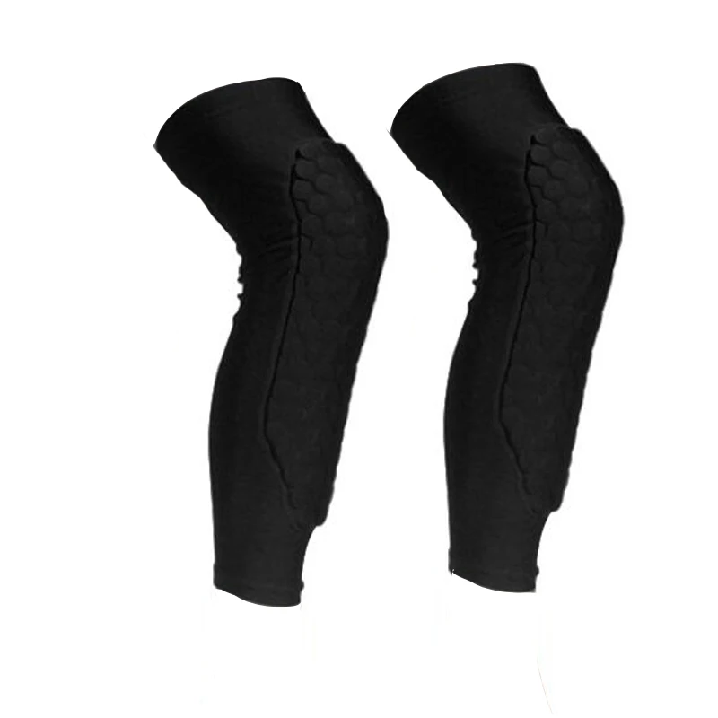 (2XS-2XL)1 Pair Kids Teen Adult Long Honeycomb Basketball MTB Knee Pad Anti-collision Football Calf Leg Sleeves Sport Knee Brace