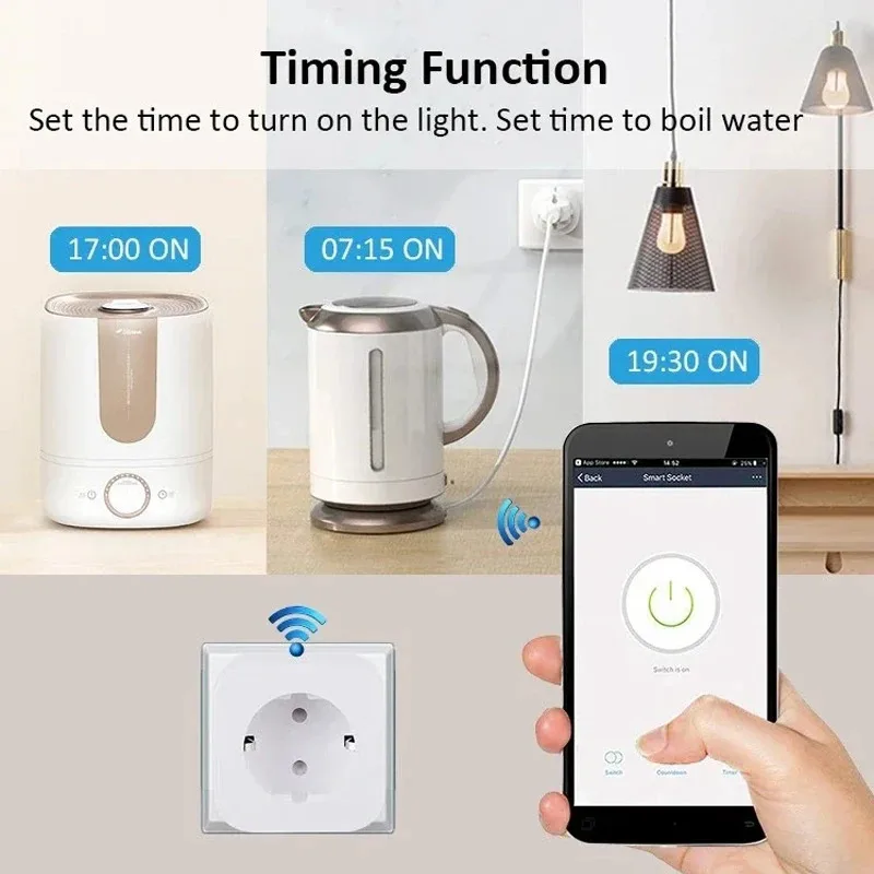 16A/20A EU Smart Socket Tuya Wifi Smart Plug With Power Monitoring Smart Life APP Remote Control Support Google Assistant Alex