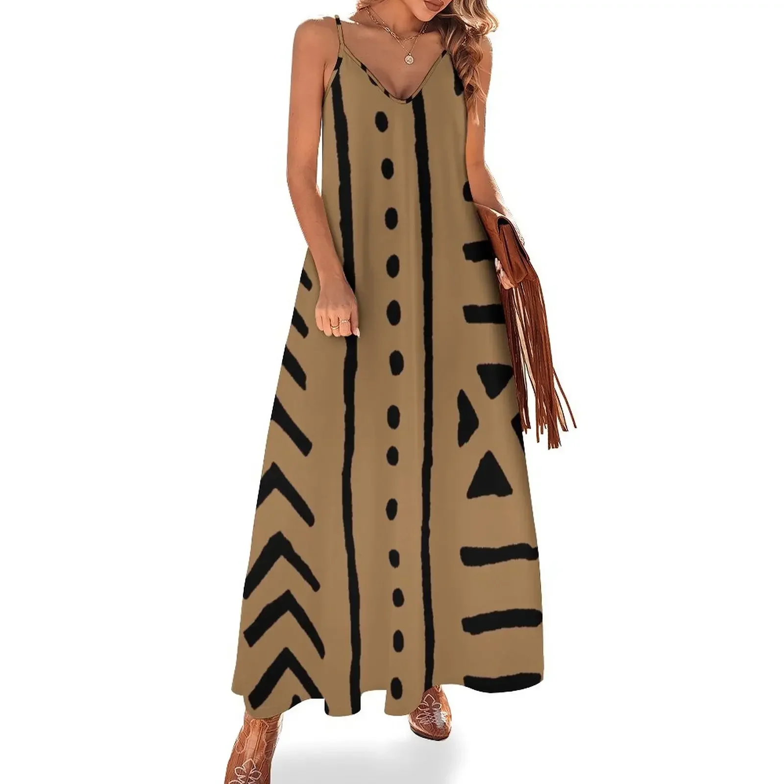 

african mud tribal cloth Sleeveless Dress clothes for woman Long dress summer woman dress 2025