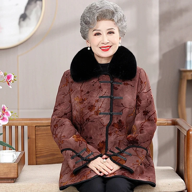 Grandma Winter Faux  Fur Jacket High Quality Thicken Warm Mink Coat Large Size 6XL Elderly Mother Velvet Parkas Fur Overcoat