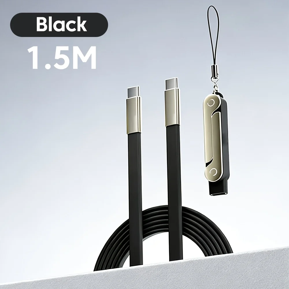 240W 2-in-1 Black/Orange Fast Charging Foldable Bracket Data Cable Type-C to Type-C Data Wire with Phone Tablet Stand