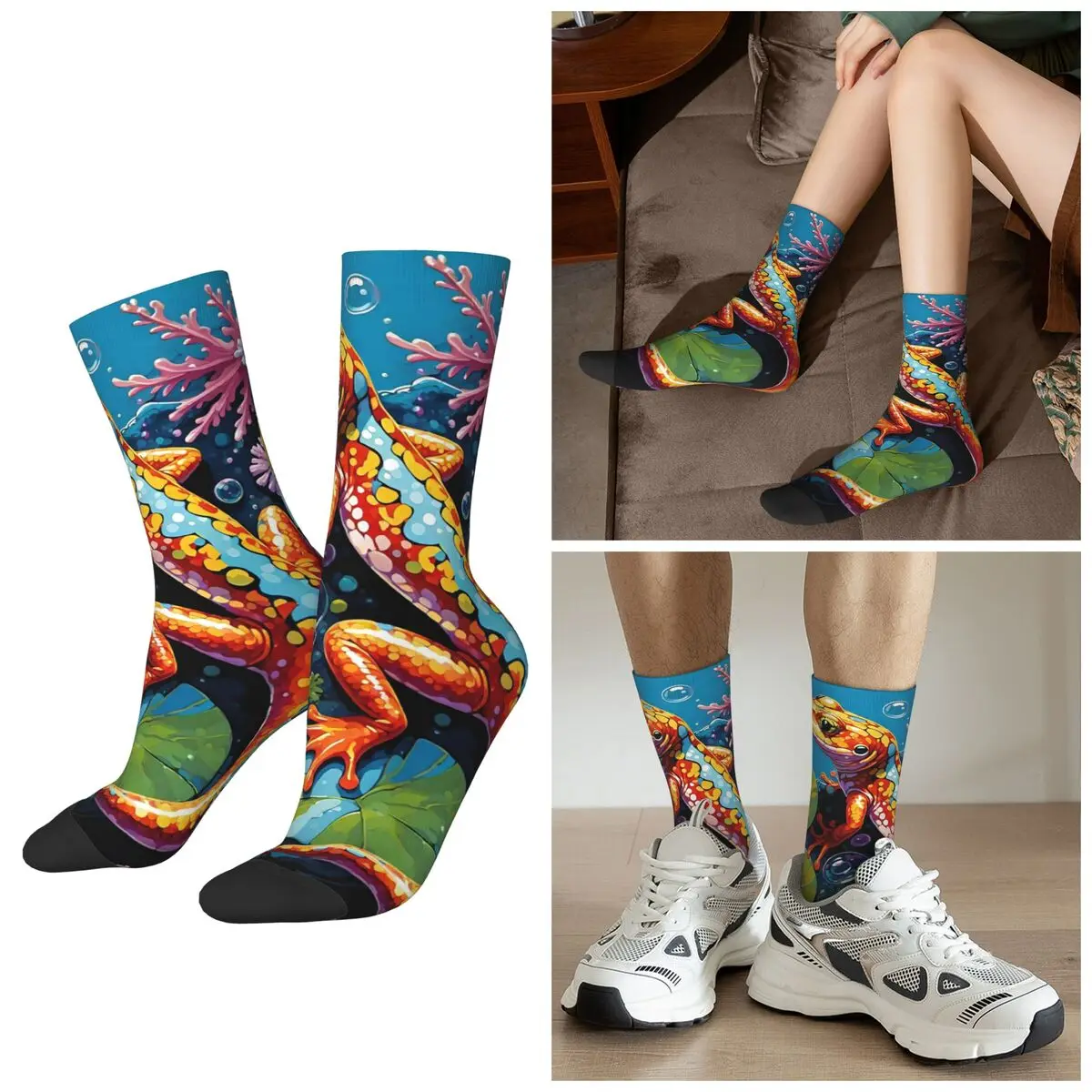 

All Seasons Colorful Salamander Socks Harajuku Sport Middle Tube Socks Sweat Absorbing Stockings for Men Women Gifts