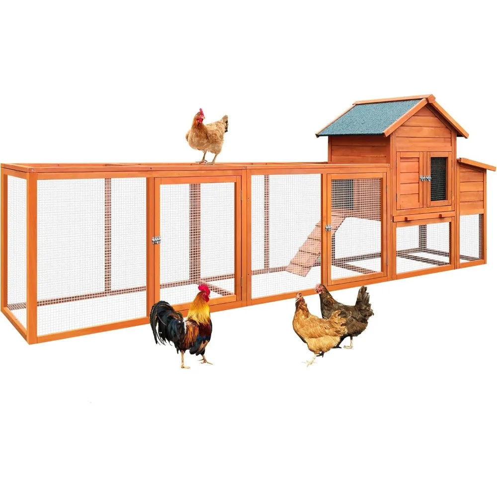

122" large wood chicken coop, indoor hen house for 2-10 chickens, chicken nesting box, pull out trays and anti-slip asphalt ramp