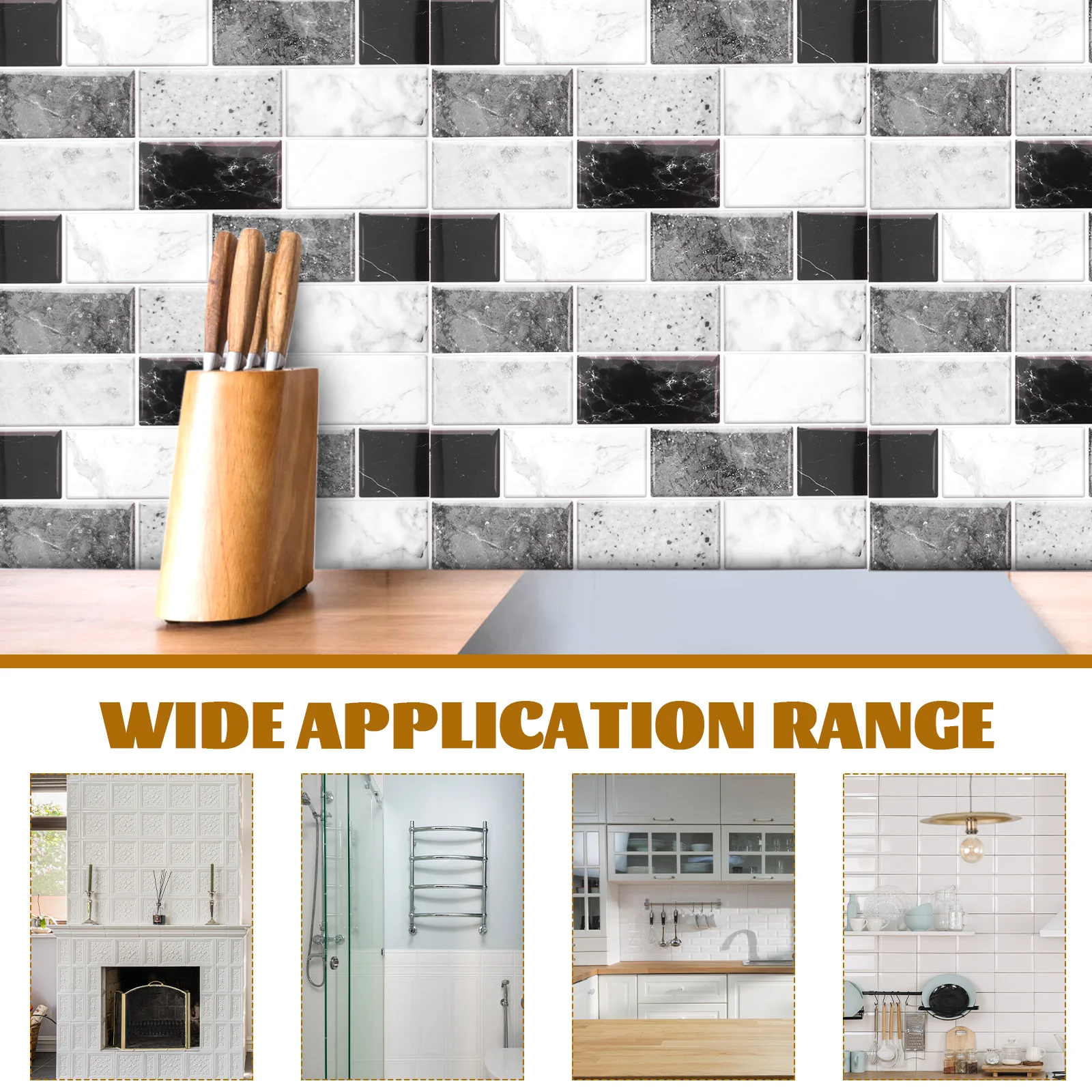 

6 Sheets Waterproof Self Adhesive Tiles Retro 3D PVC Wall Stickers for Kitchen Backsplash Bathroom Walls Easy Peel Stick Vinyl