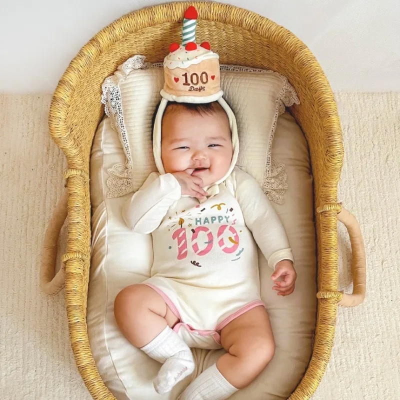 New Spring Autumn Baby Girl Boy Bodyauit Birthday Long Sleeve Romper Cake Print Infant First Party Photo Outfit B8103