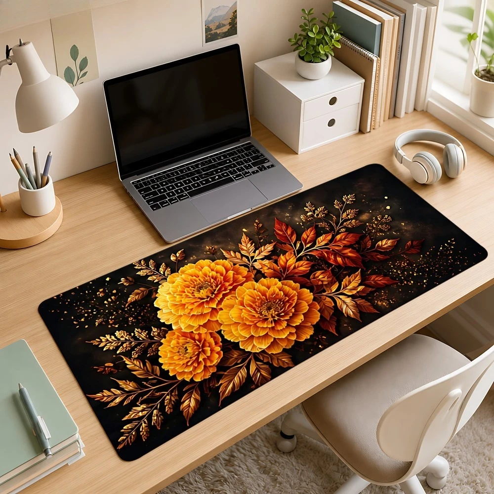 Golden yellow flower mouse pad, anti-slip, desk decoration accessory, computer desktop design element alfombrillas gaming