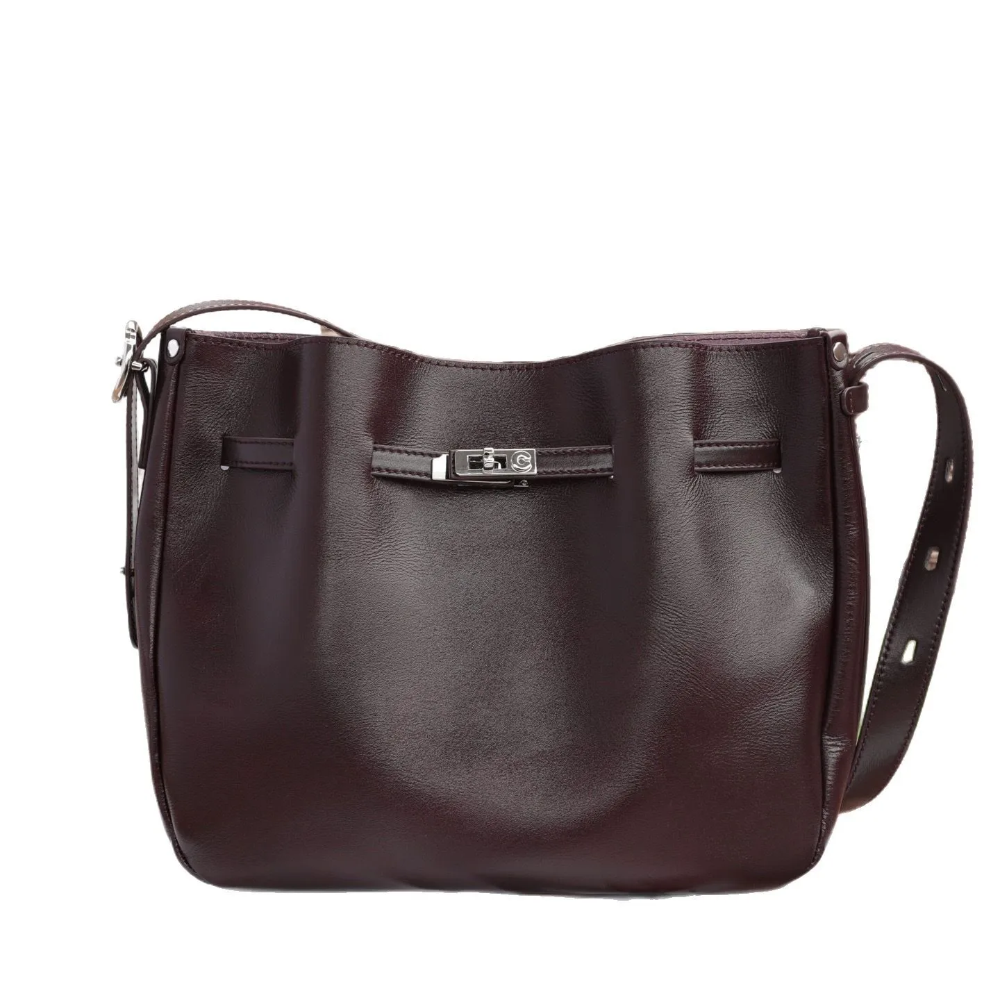 

Genuine leather TOT bag 2025 new niche design top layer cowhide large capacity lock fashion ladies hand-shoulder crossbody bag