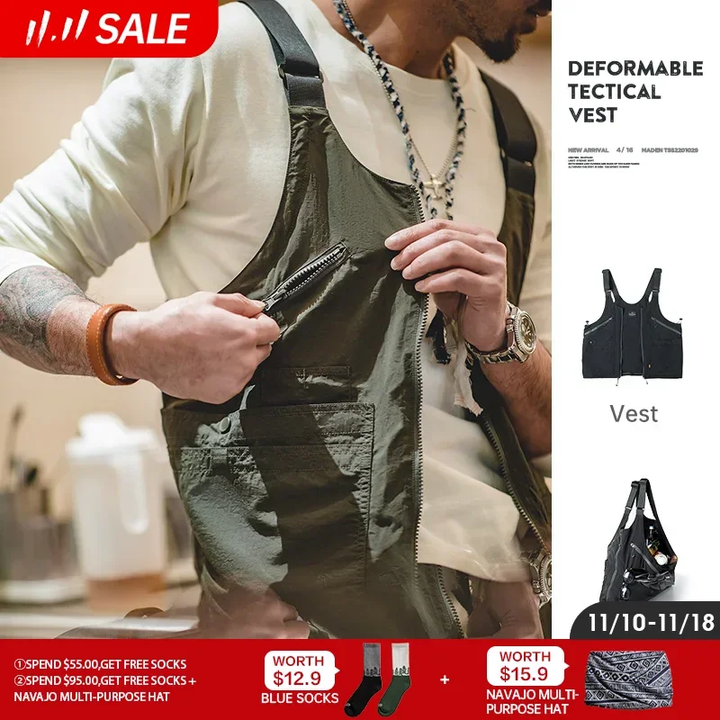 

Maden 2023 New Design Male Casual Summer Big Size Sleeveless Working Vest Multi Pocket Waistcoat Large Capacity Satchel Jacket