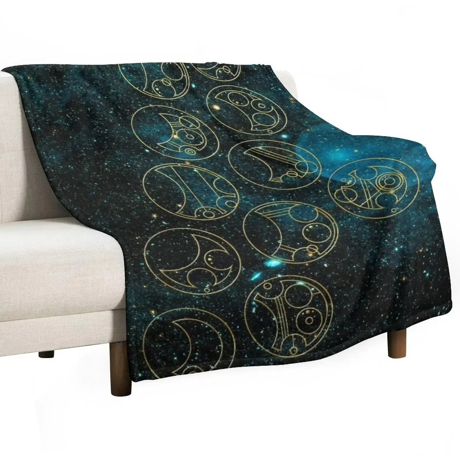 

Time Lord Words in Gold on Teal Stellar Background Throw Blanket funny gift Bed Fashionable Furry Blankets