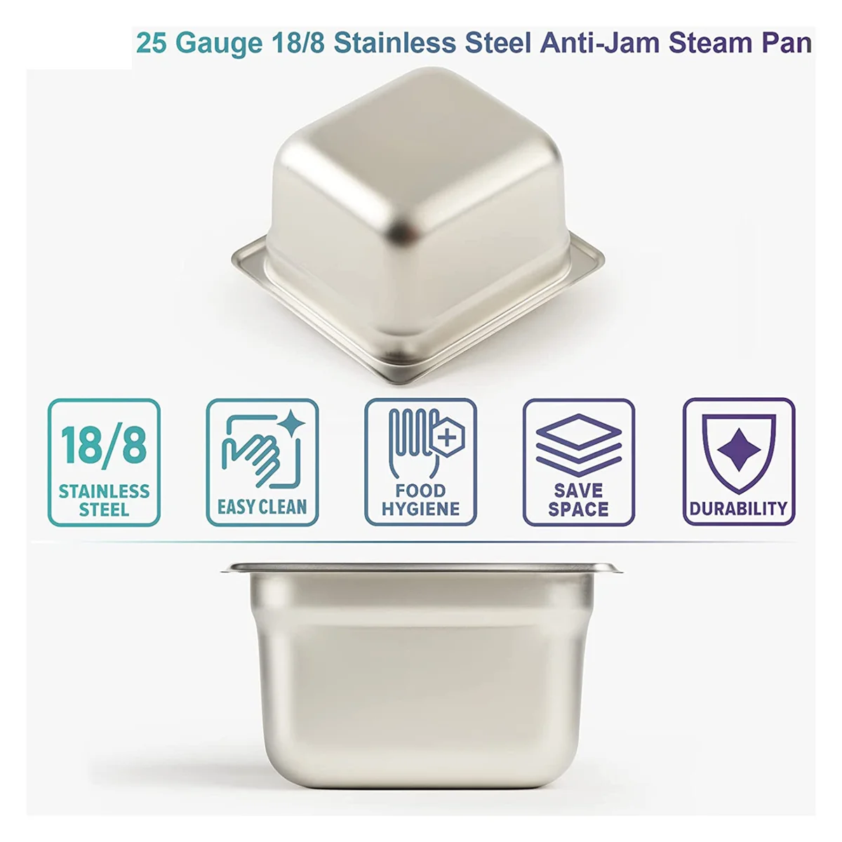 6 Pack Anti-Jam Slotted Hotel Pans with Lids, 1/6 Size 4 Inch Deep, Commercial 18/8 Stainless Steel Steam Table Food Pan